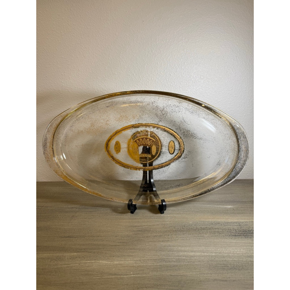 vintage Culver Festival pattern Pyrex glass oval serving tray w/22kt gold 18x10